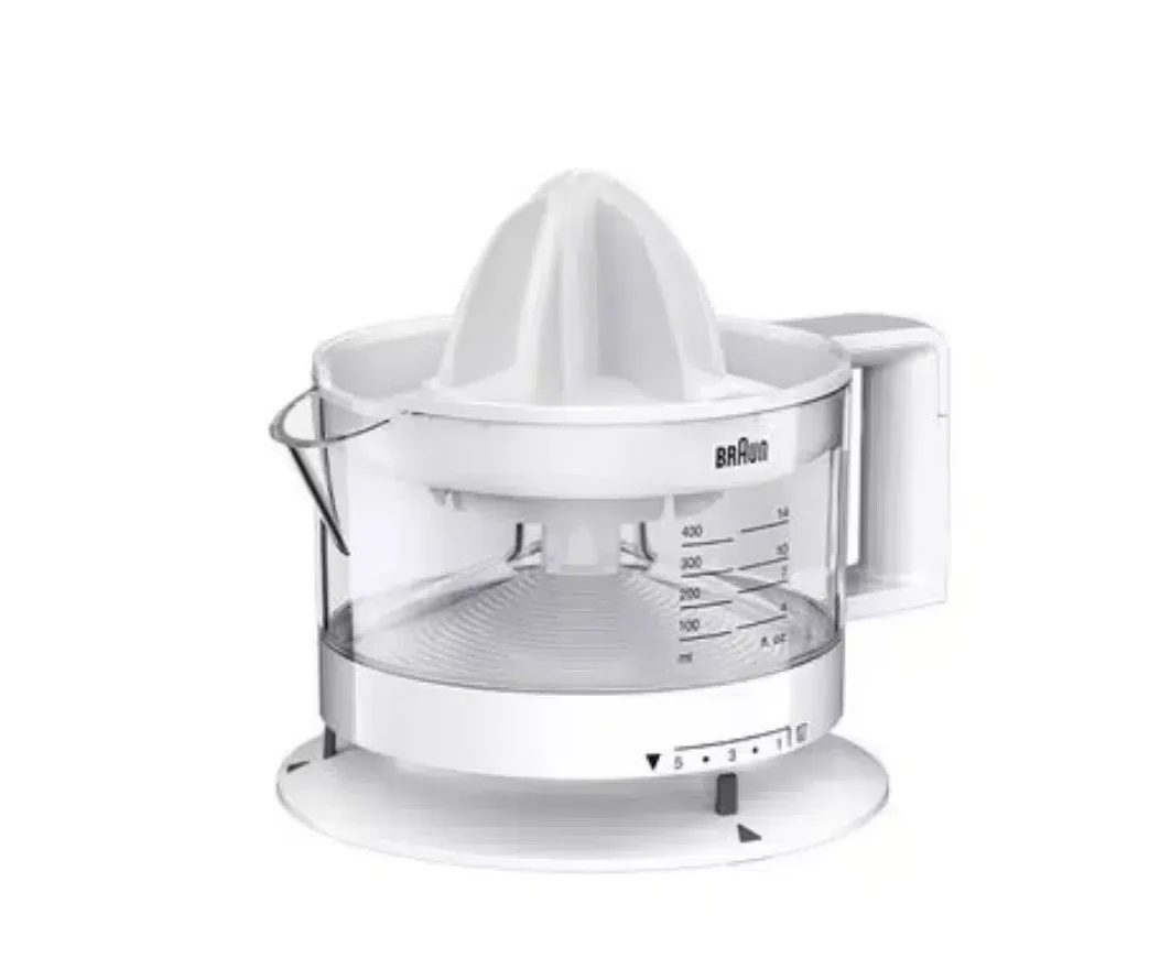 Braun electric citrus juicer CI3000 front view with 350ml container