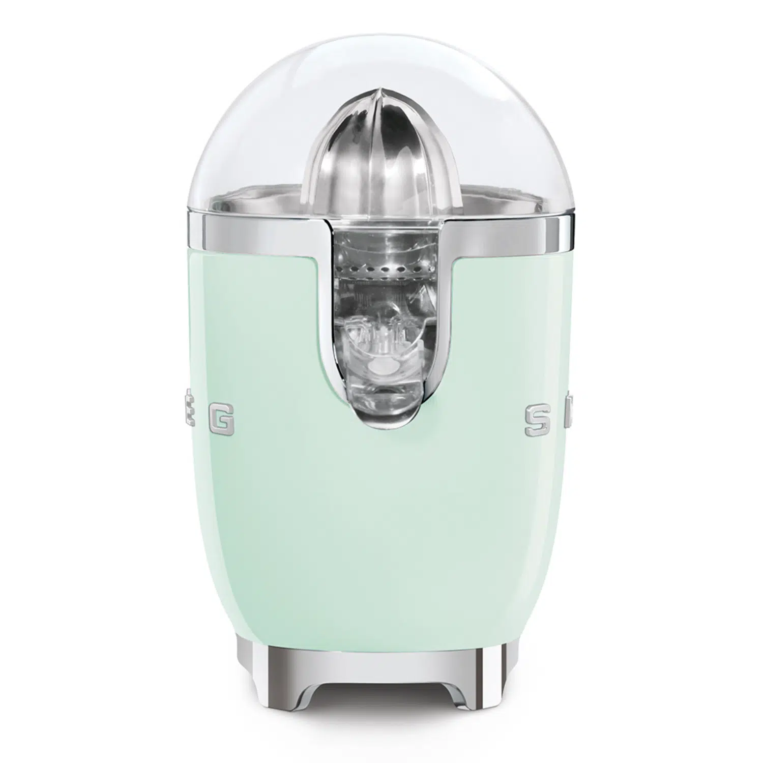 Smeg CJF11PGEU juicer side view showing pastel green retro design