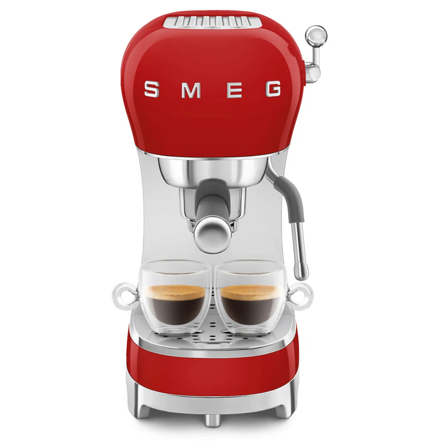 Smeg coffee machine ECF02RDEU with steam wand and espresso cup