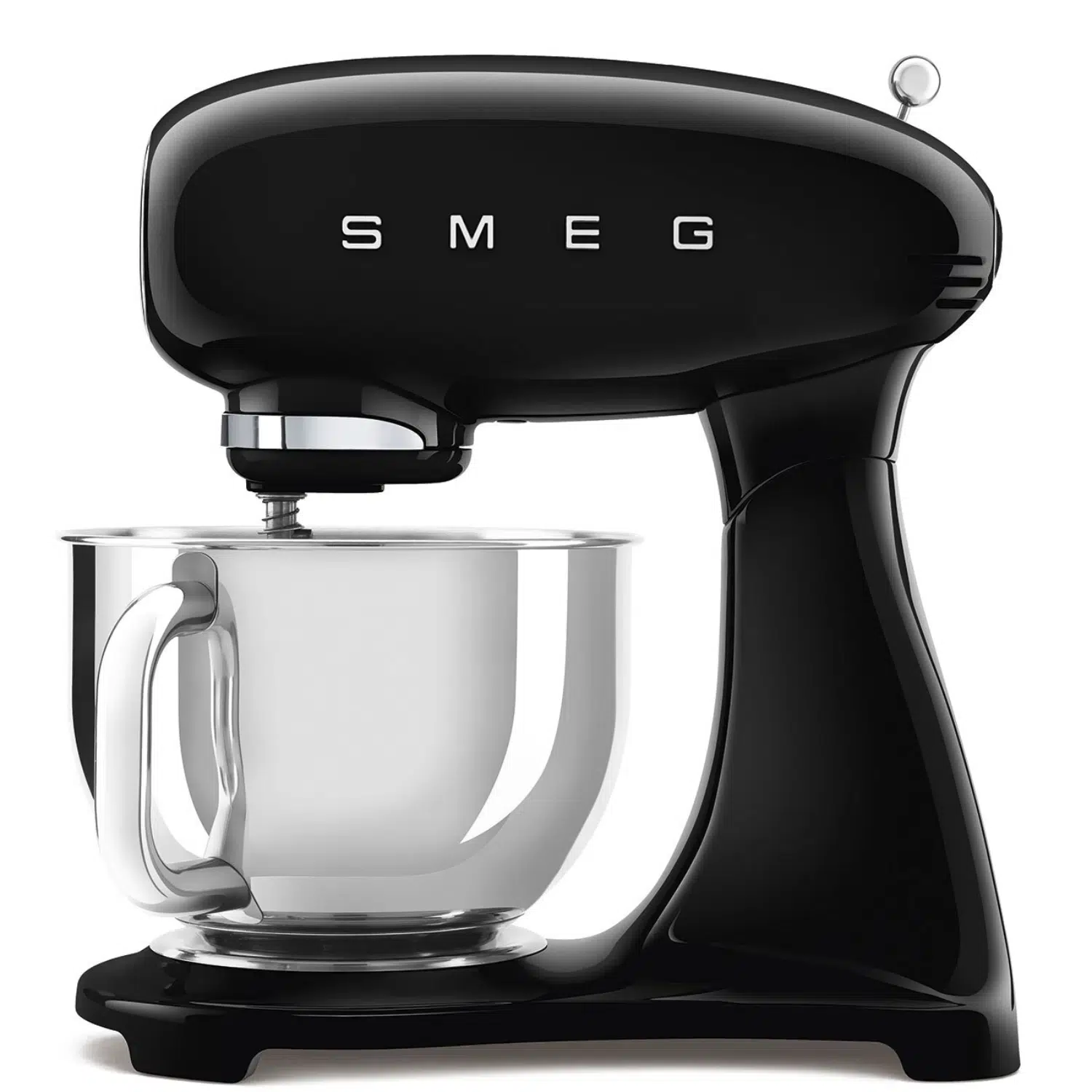 Smeg stand mixer SMF23BLIT front view with stainless steel mixing bowl