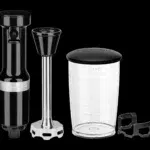KitchenAid hand blender 5KHBV53EOB front view on kitchen countertop