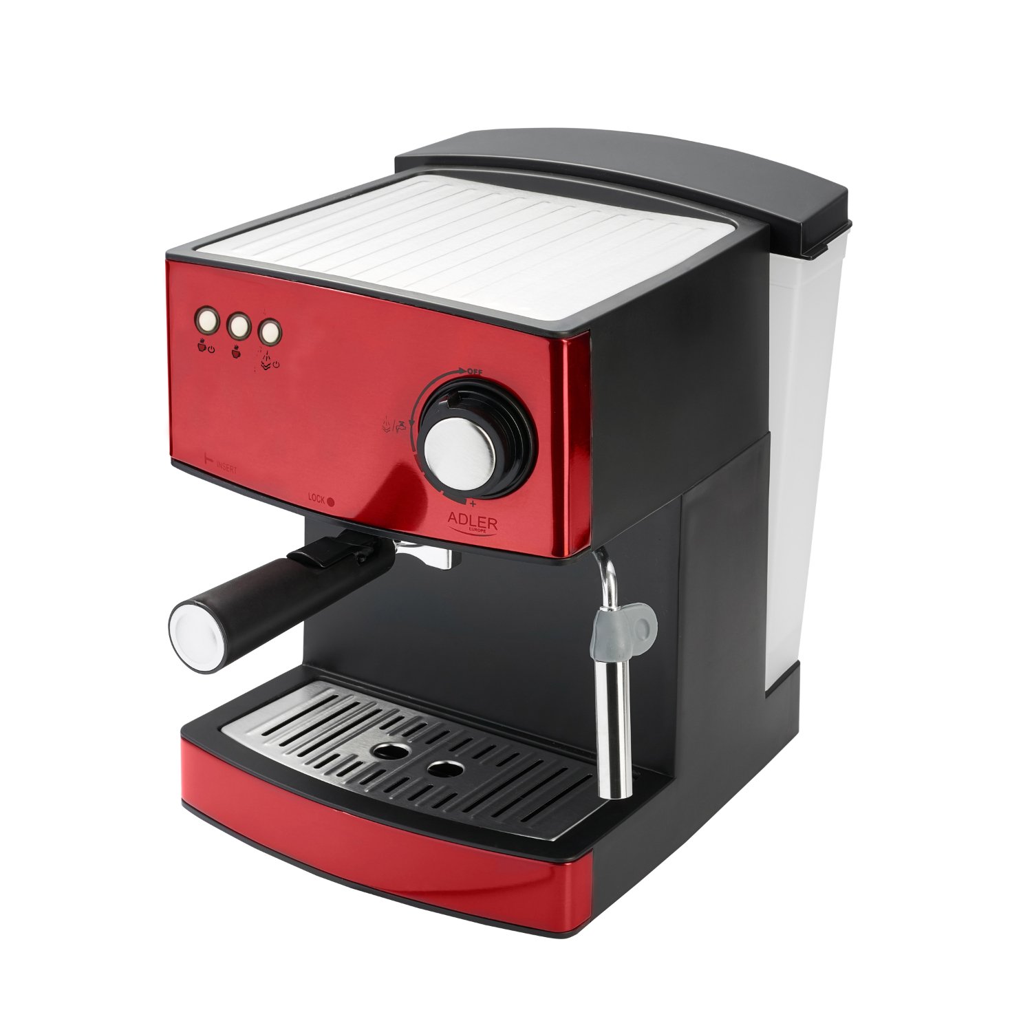 Adler AD4404 espresso maker front view with steam frother