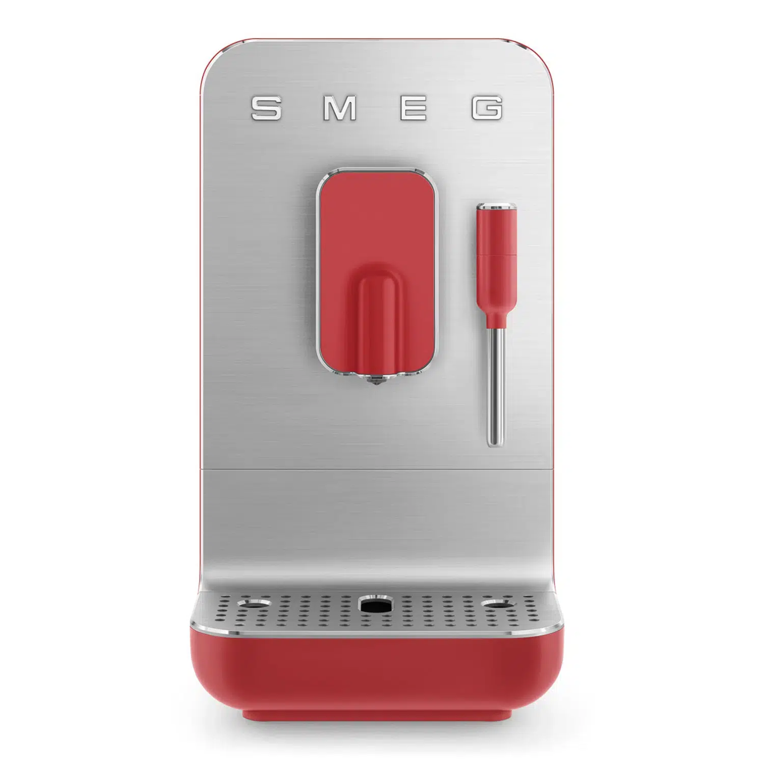 SMEG matte red coffee machine BCC02RDMEU front view with sleek retro design