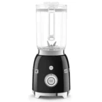 Smeg BLF03BLEU blender front view with stainless steel blades