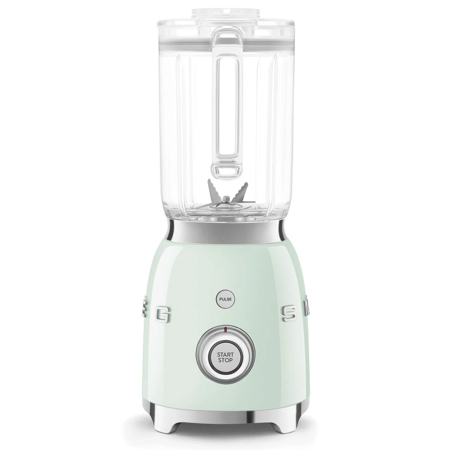 Smeg pastel green blender BLF03PGEU front view with ergonomic handle