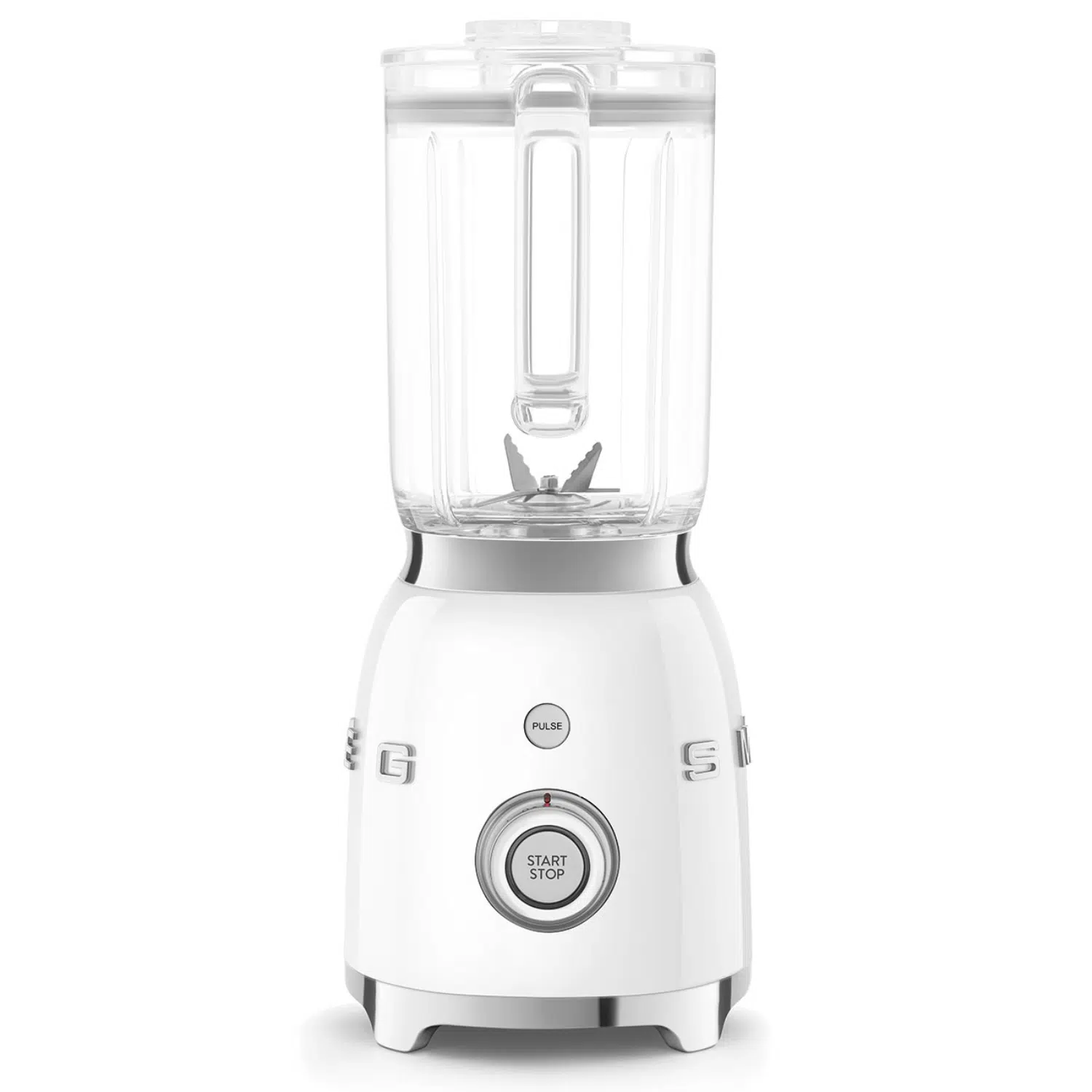 Smeg white blender BLF03WHEU Back view with ergonomic handle and controls