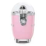 Smeg pink juicer CJF11PKEU Side view showing stainless steel reamer