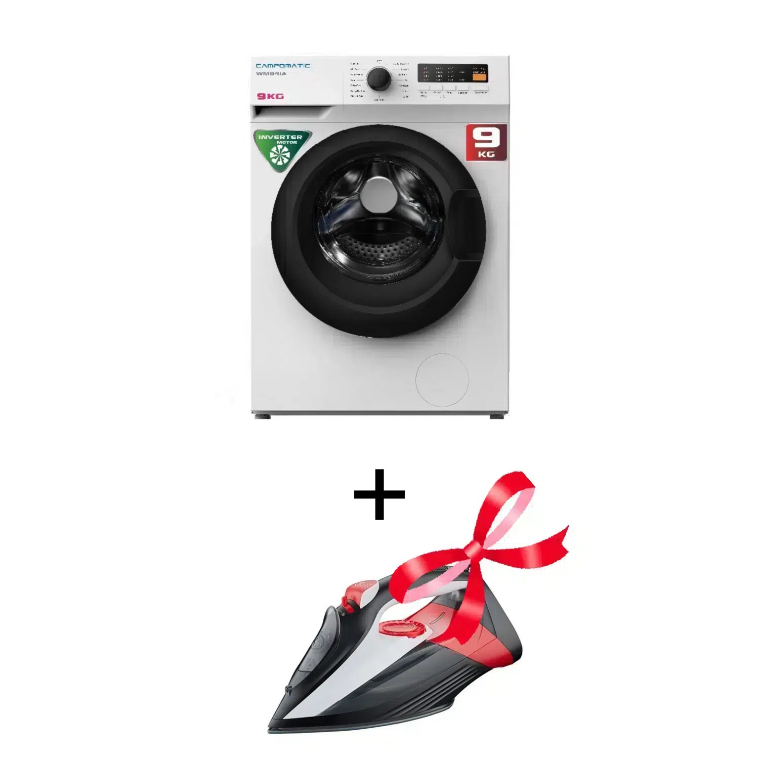Campomatic Washer 9 Kgs-Inverter-WM94I+Free Campomatic Steam Iron
