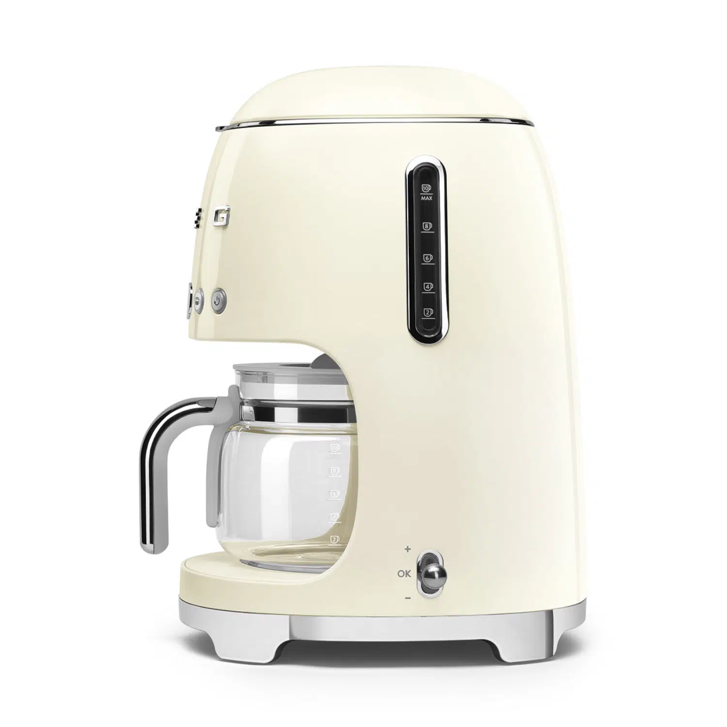 Retro Smeg cream drip coffee maker DCF02CREU front-facing photo