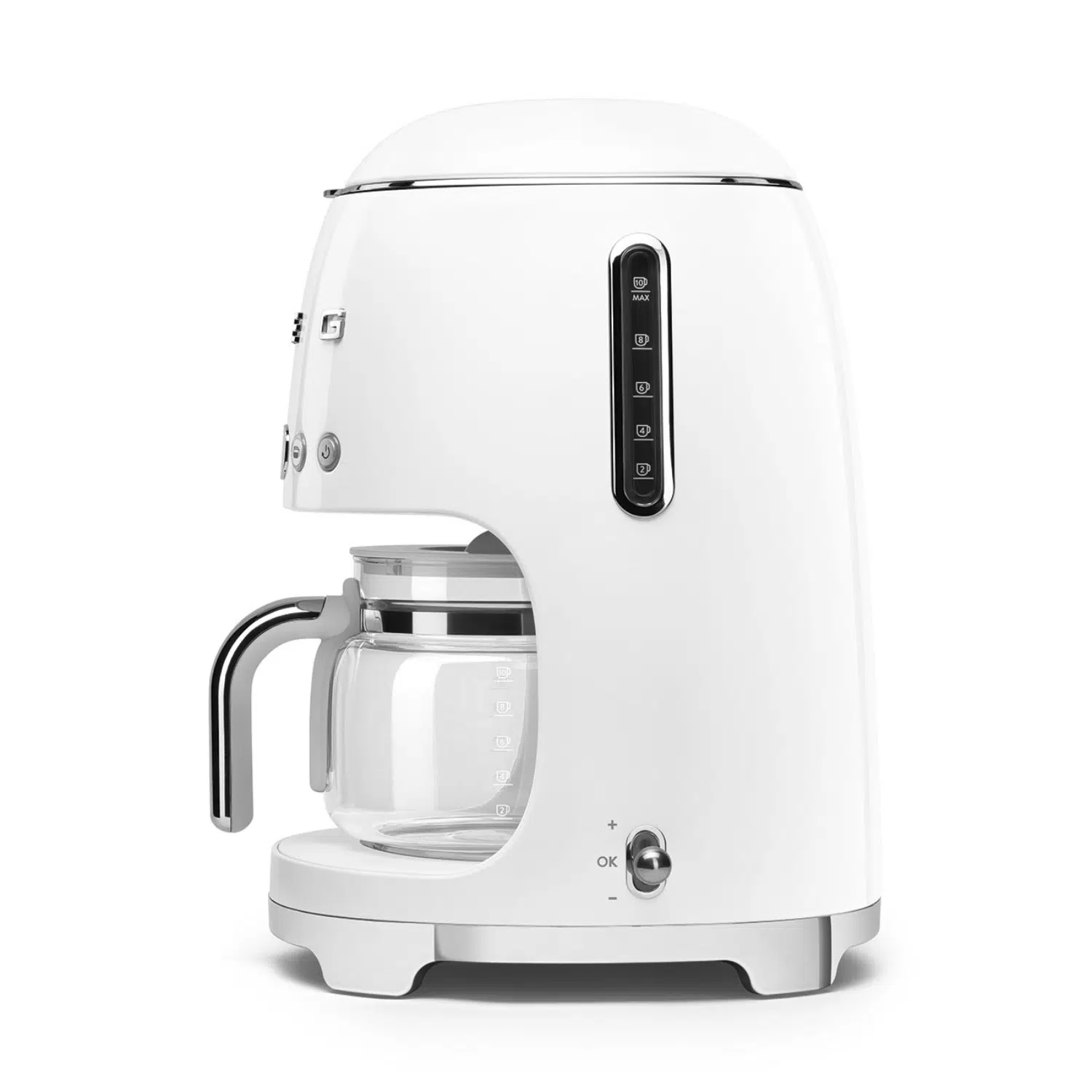 Smeg Drip Coffee Machine DCF02WHEU showing LED and buttons – white