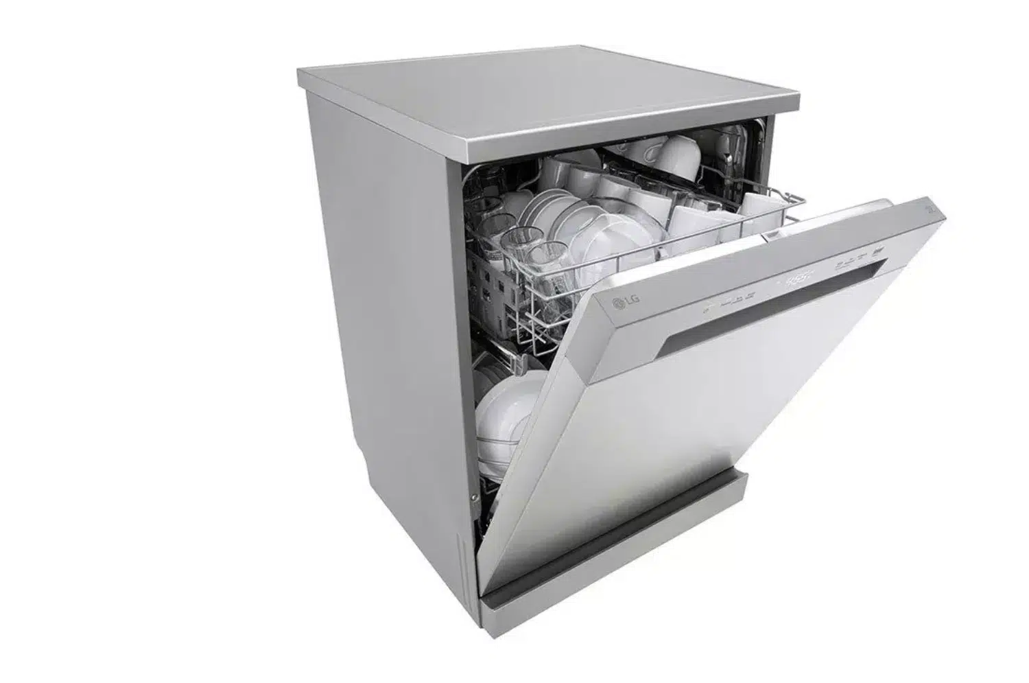 LG Dishwasher DFC612FV open door with loaded dishes