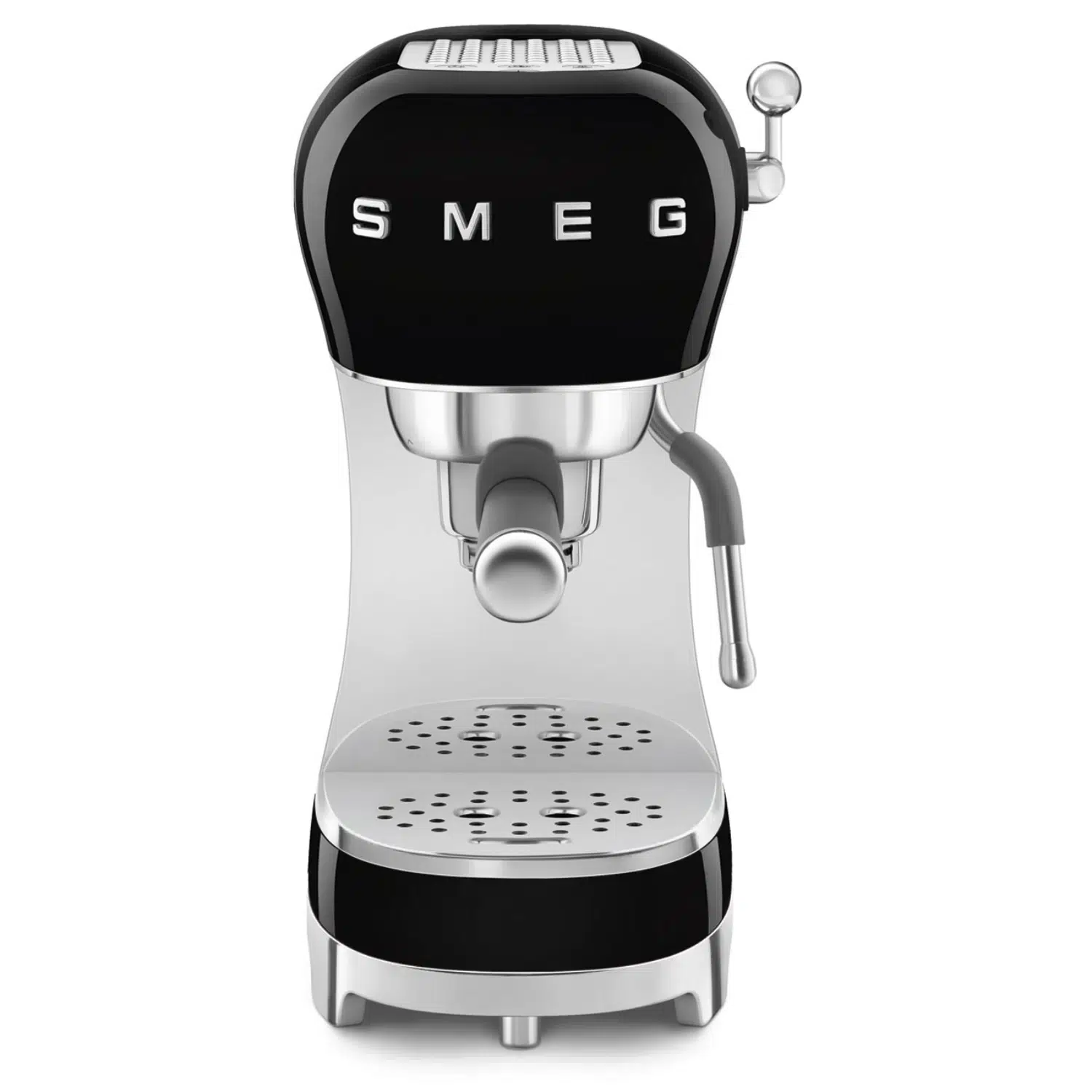 Smeg coffee maker ECF02BLEU front view showing portafilter and retro body