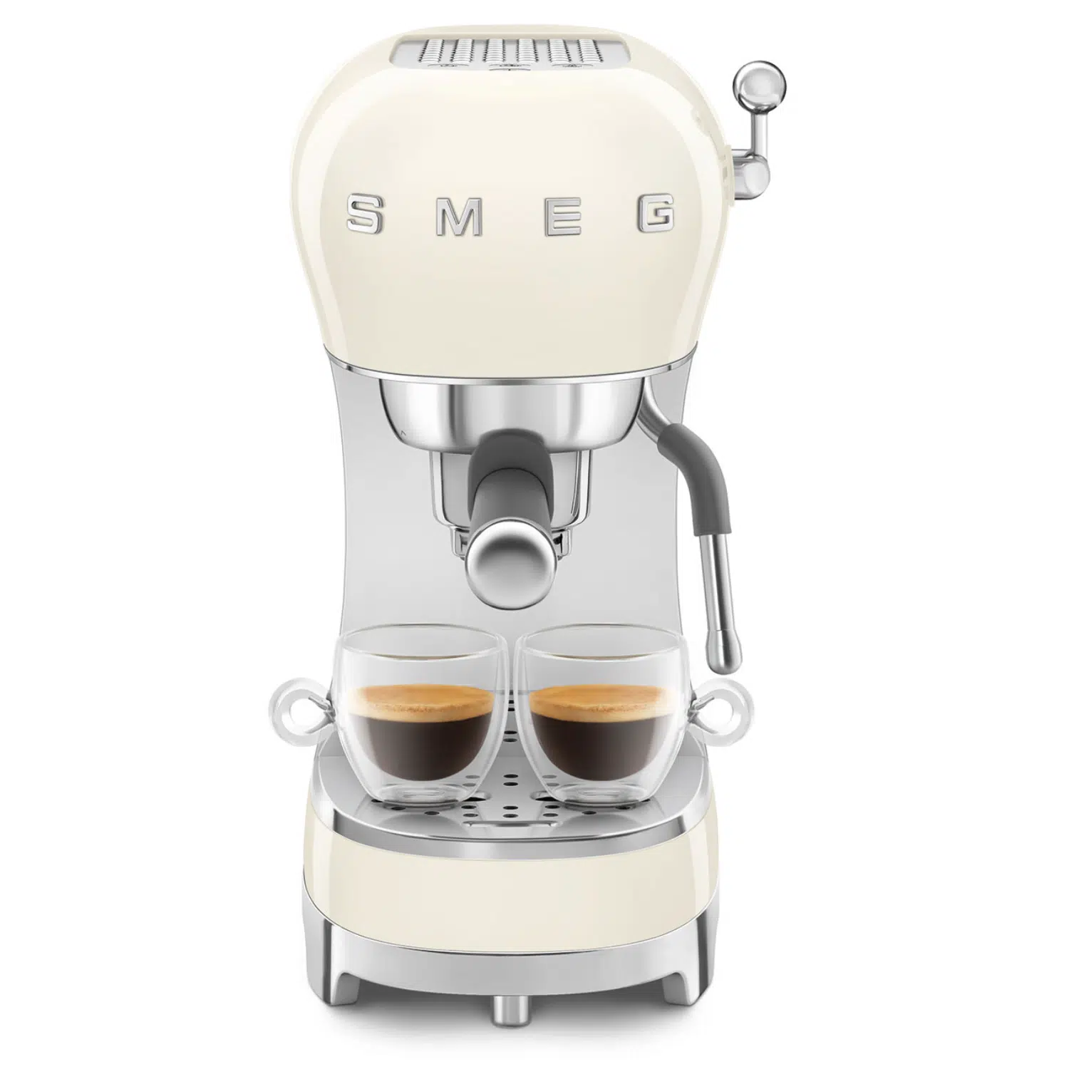 Smeg ECF02CREU espresso machine with steam wand and portafilter