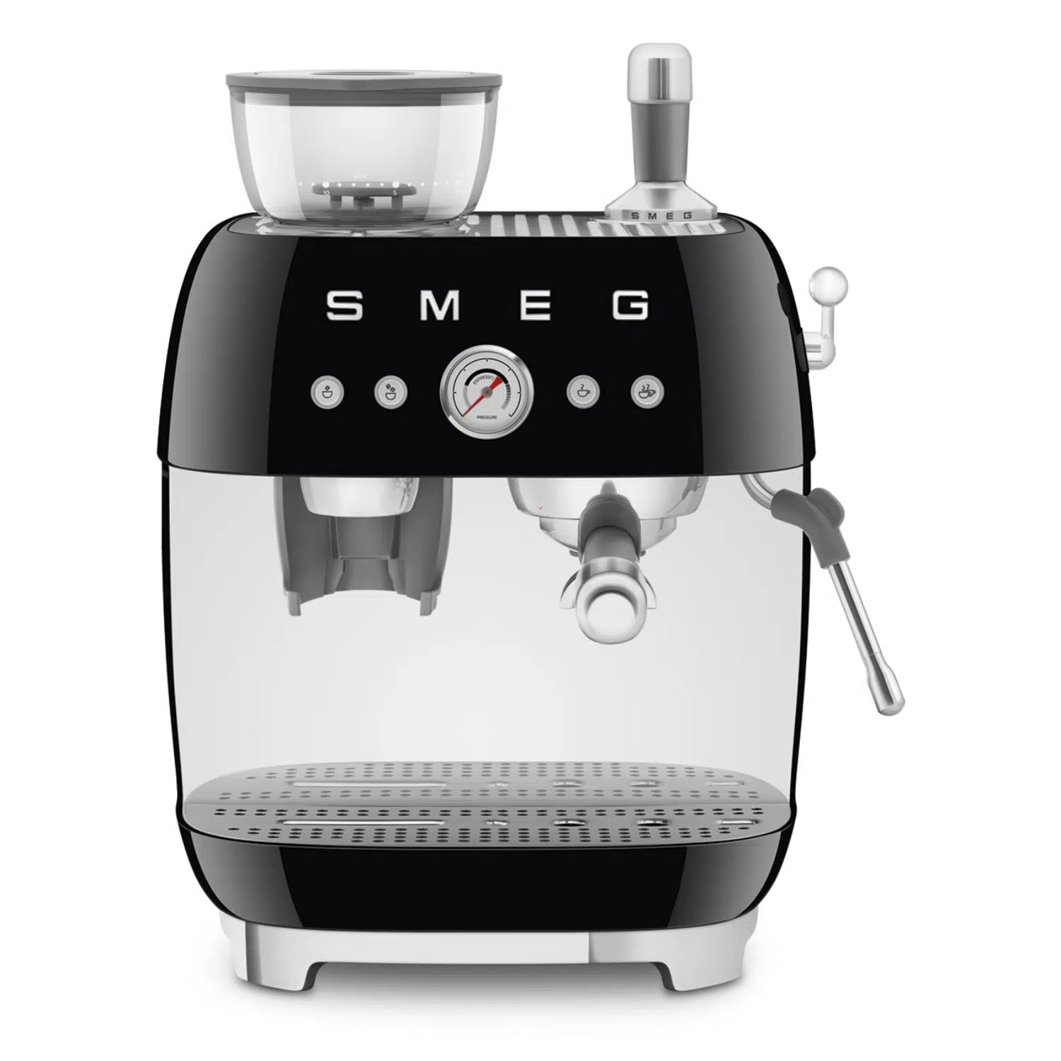 Smeg coffee machine EGF03BLEU front view in black with retro design