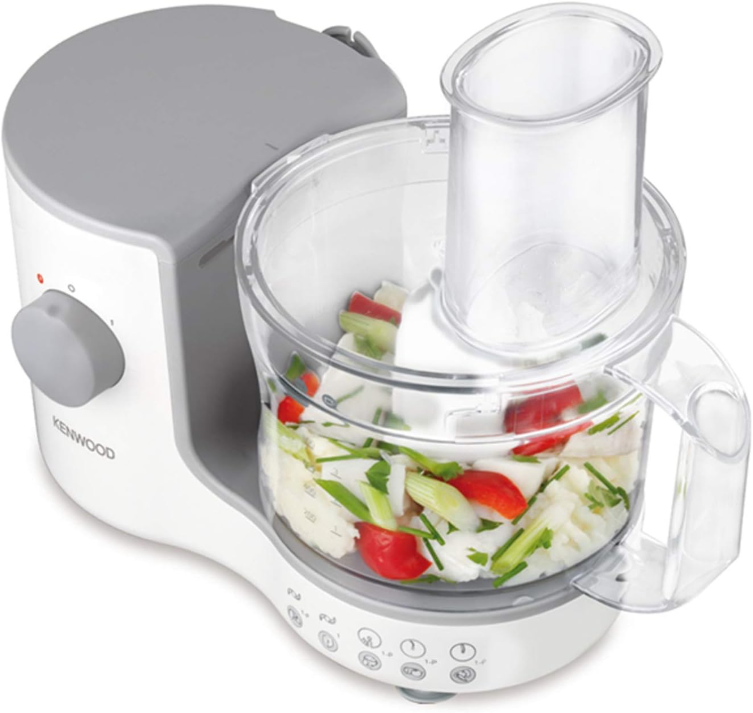 Kenwood Food Processor White FP120 chopping fresh vegetables in bowl