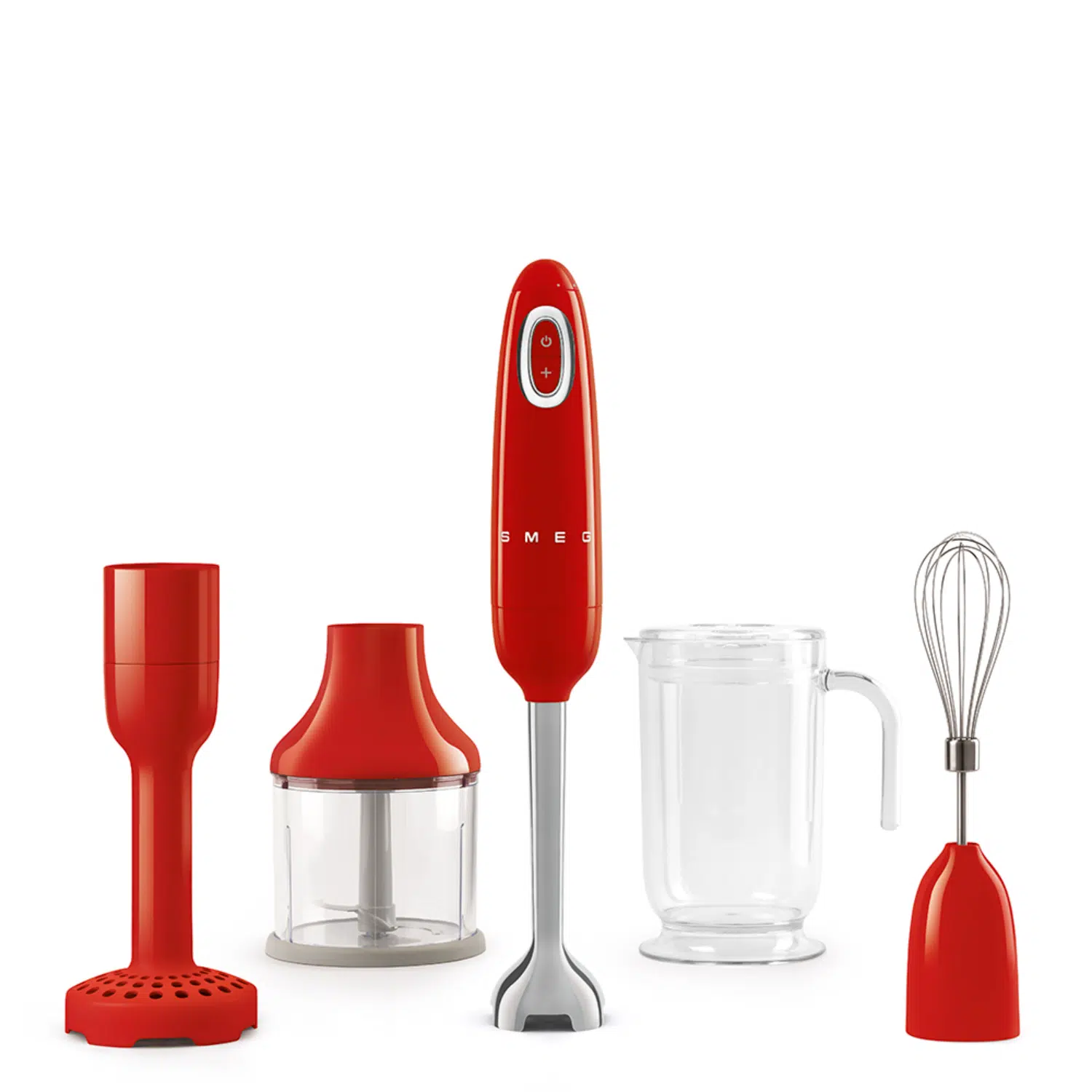 SMEG HBF22RDEU hand blender front view showing ergonomic handle