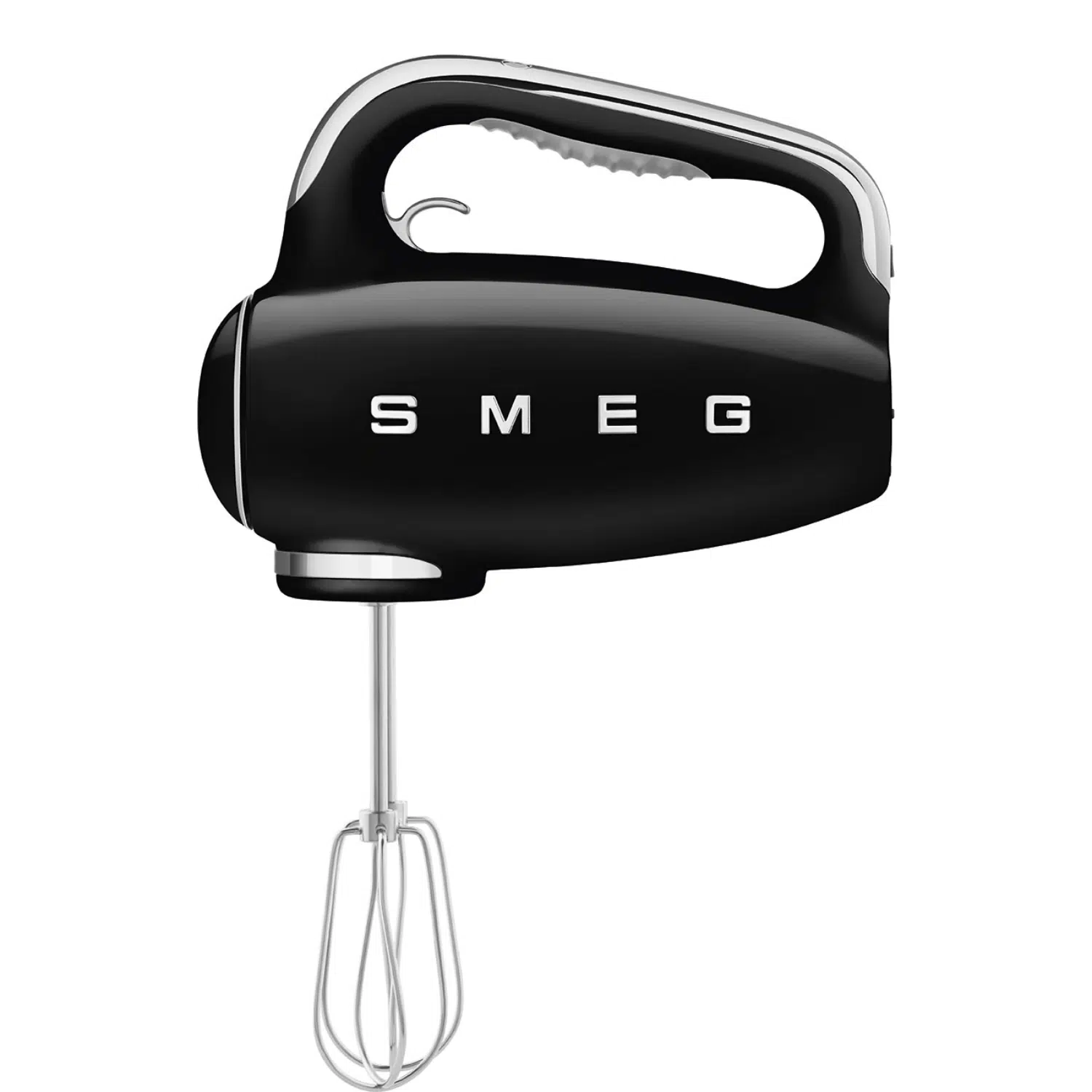 Smeg hand mixer HMF01BLEU showing glossy black retro design