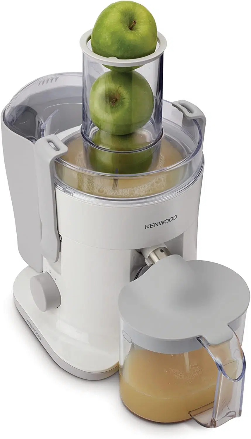 Kenwood JE680 front view extracting fresh juice from apples