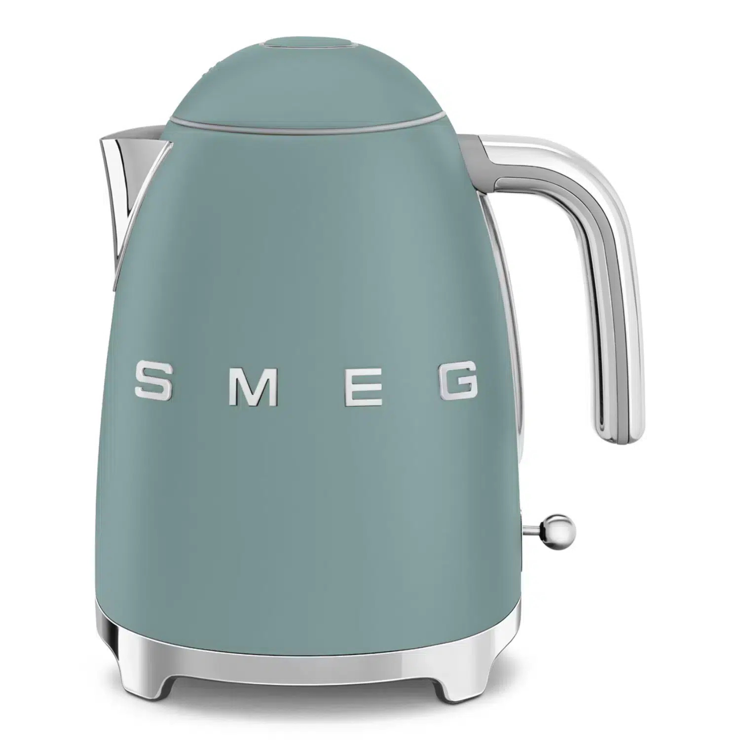 Smeg emerald green kettle KLF03EGMEU front view with stainless steel body