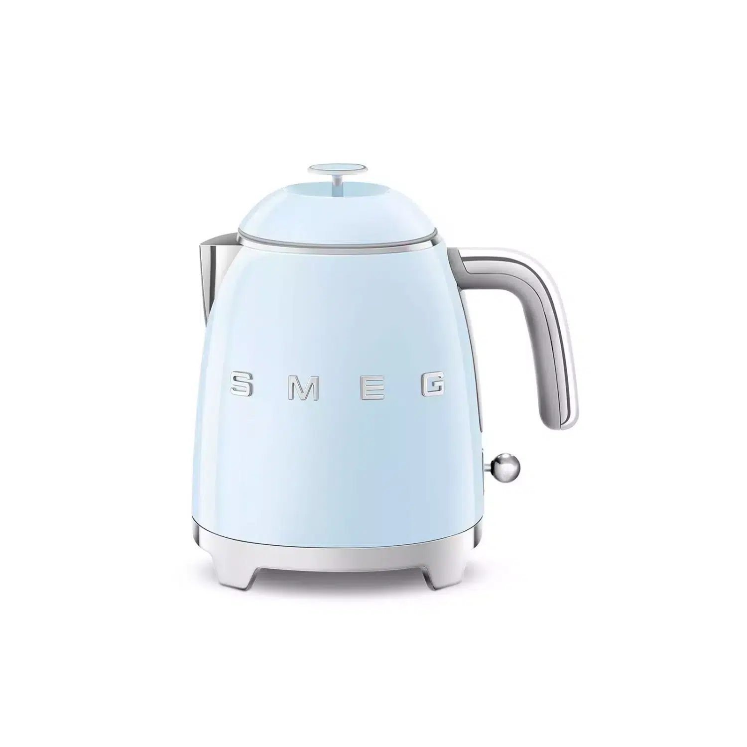 Smeg KLF05PBEU kettle front view with stainless steel and pastel finish