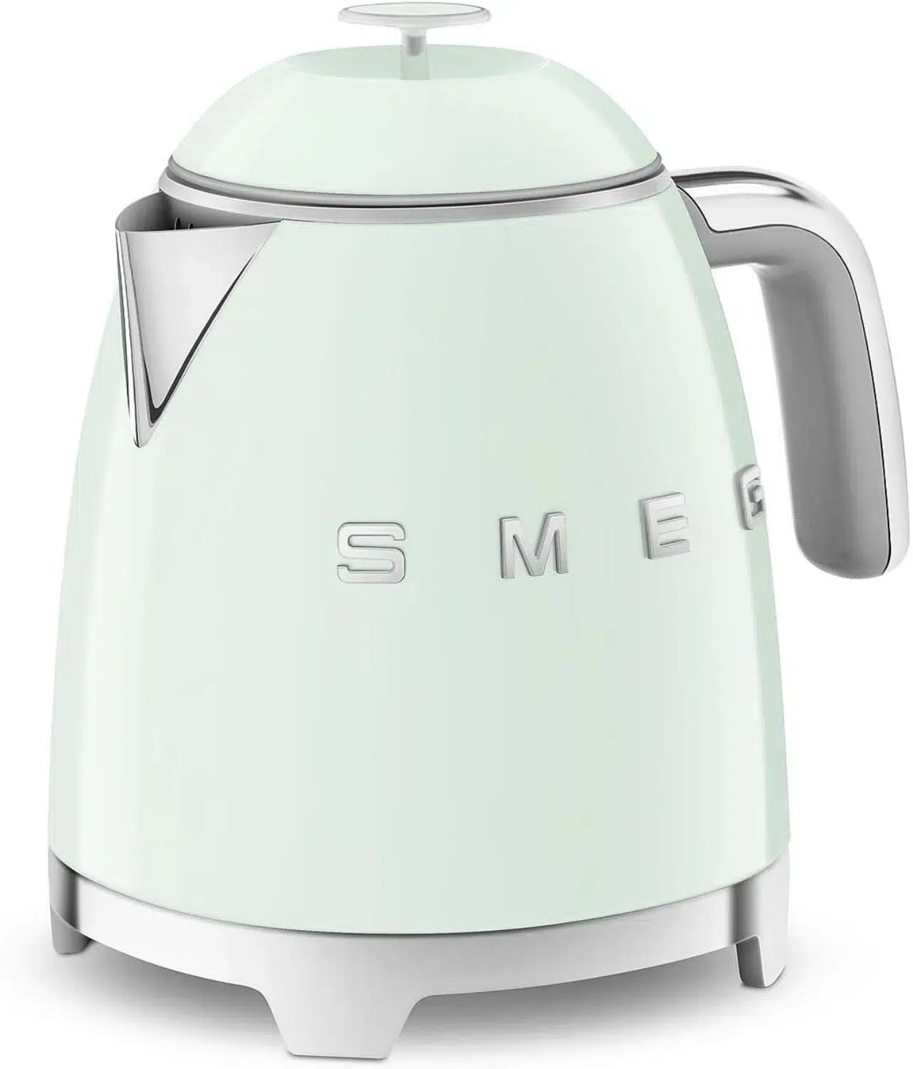 Smeg pastel green mini kettle KLF05PGEU front view with retro design