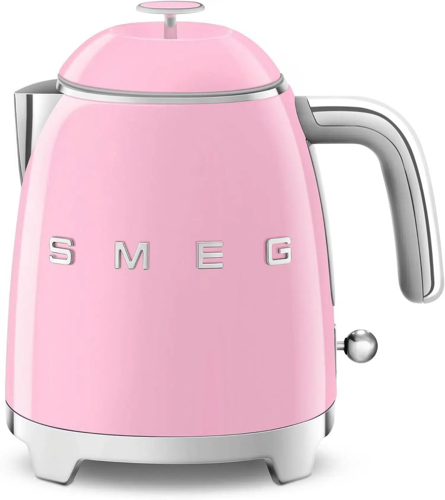 Smeg pink mini kettle KLF05PKEU front view in pink retro design