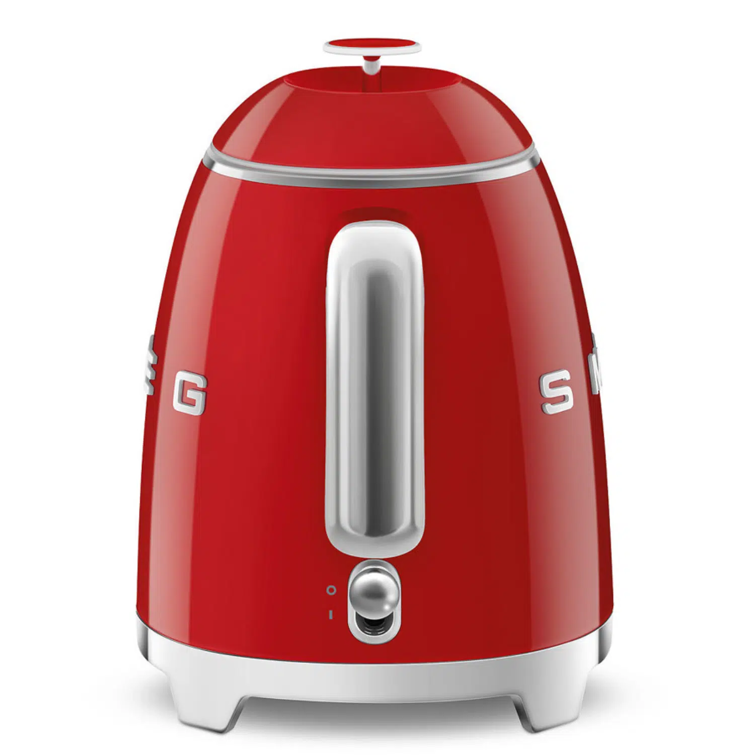 Smeg red mini kettle KLF05RDEU front view with handle and spout