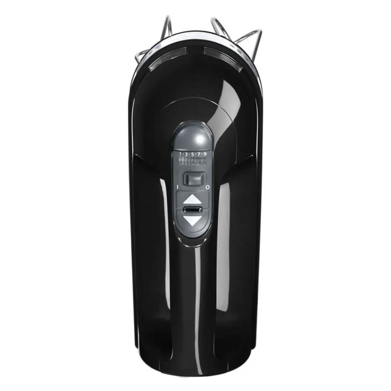 KitchenAid hand mixer 5KHM9212EOB front view with speed control and ergonomic grip