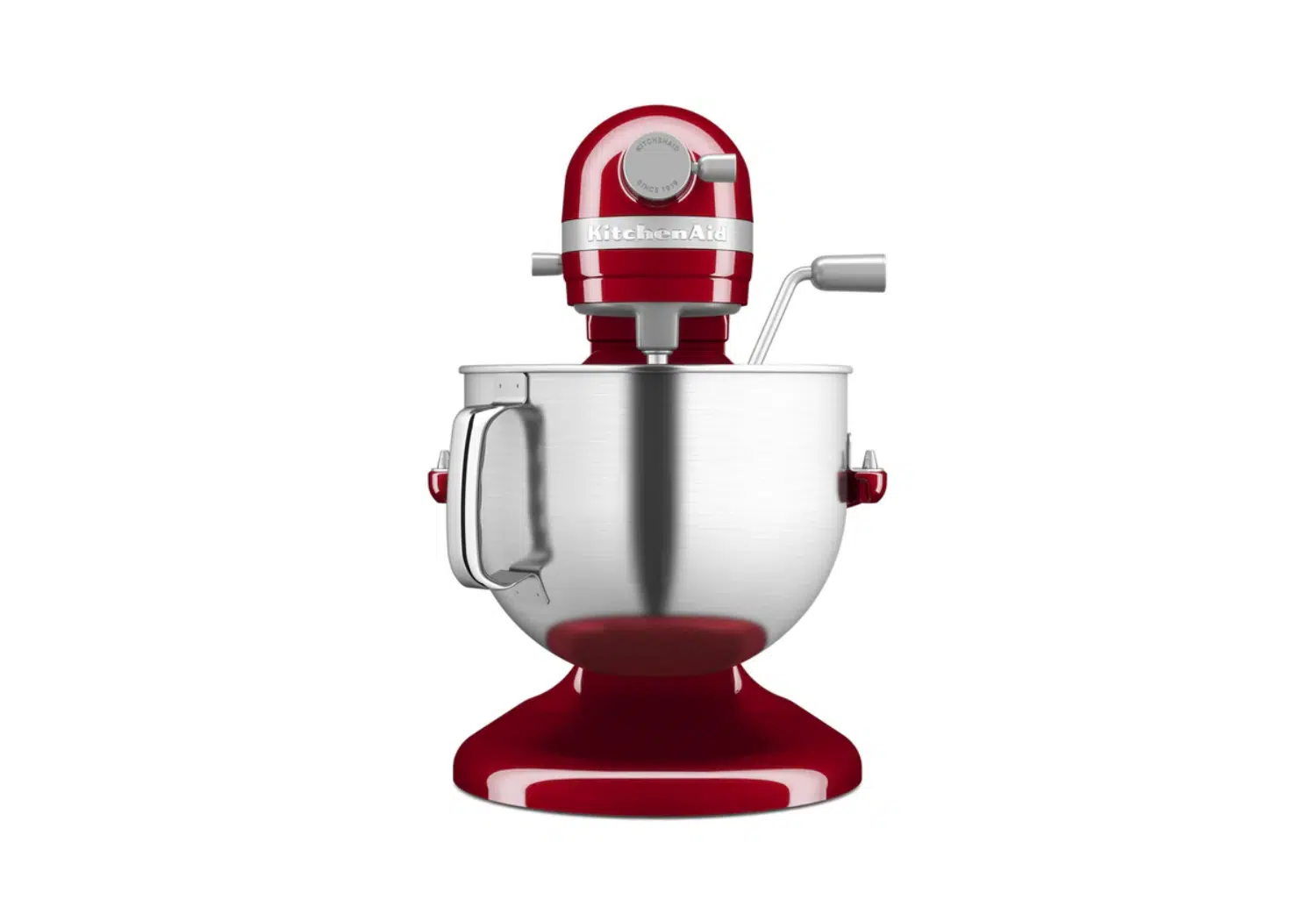 KitchenAid mixer model 5KSM70SHXEER with stainless steel bowl and attachments