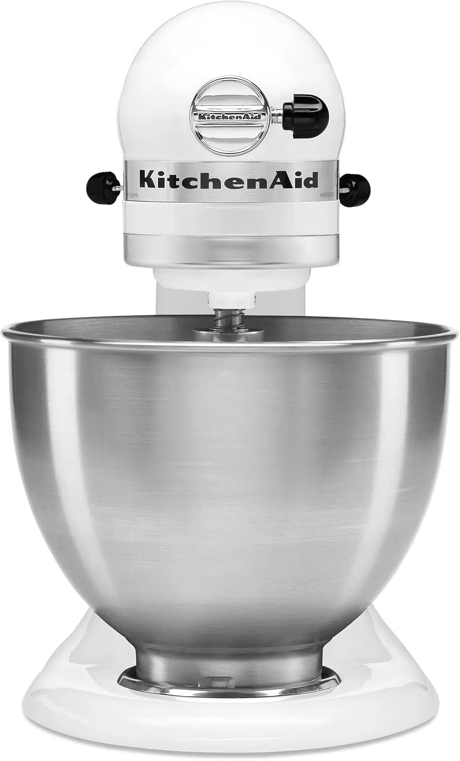 KitchenAid stand mixer white 5K45SSEWH front view with stainless steel bowl