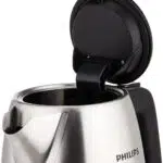 Philips metal kettle HD9350 front view with lid open