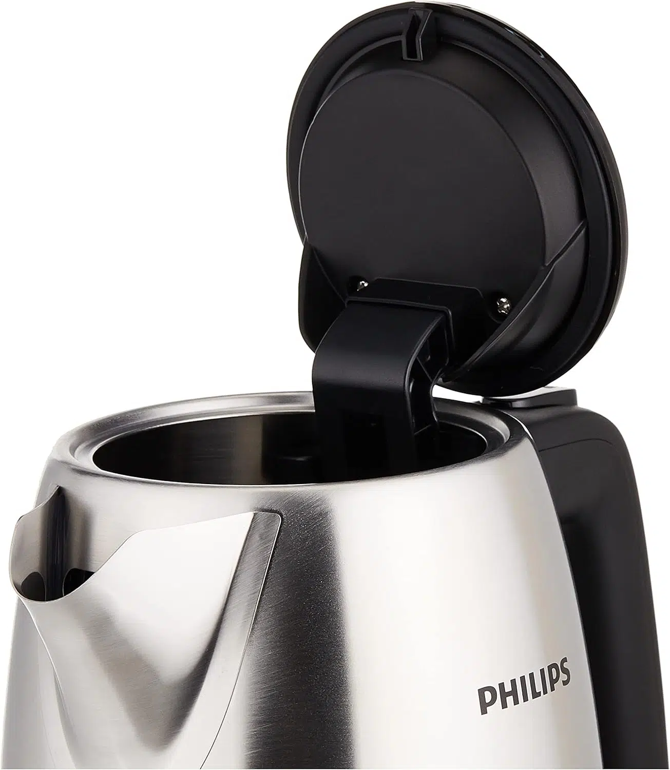 Philips metal kettle HD9350 front view with lid open