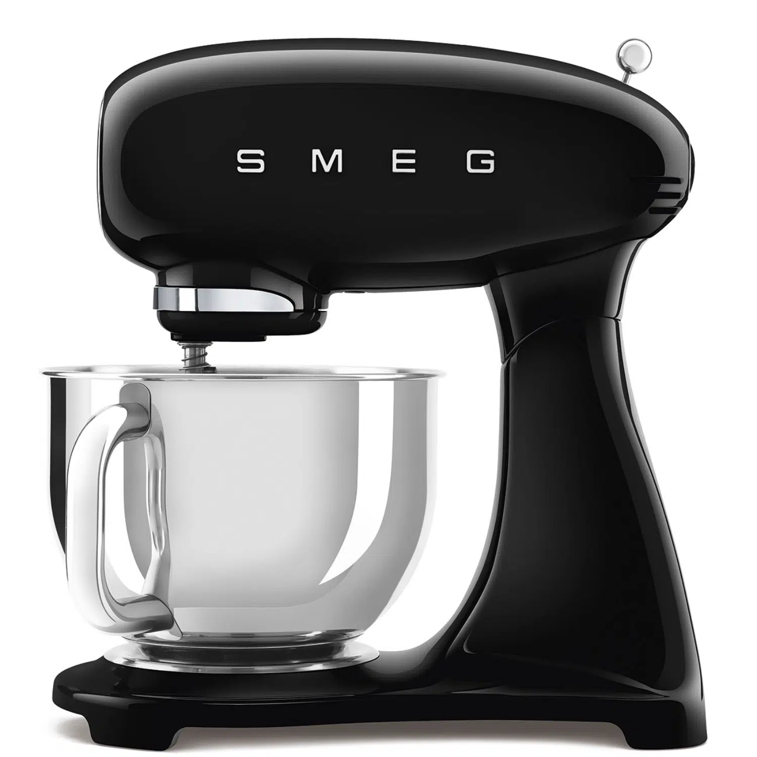 Smeg stand mixer SMF03BLEU front view with 800W power and retro design