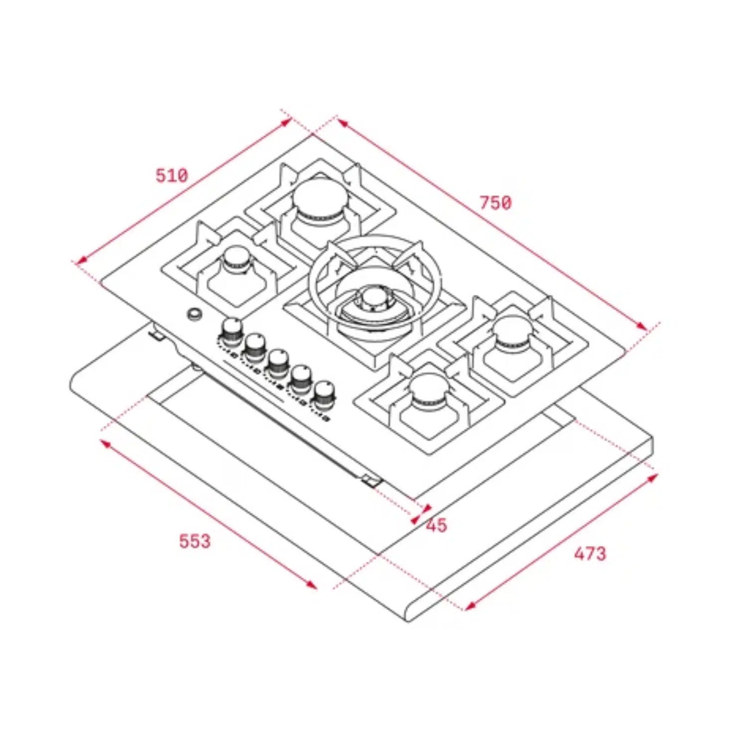 Teka gas hob 75 cm with 5 burners