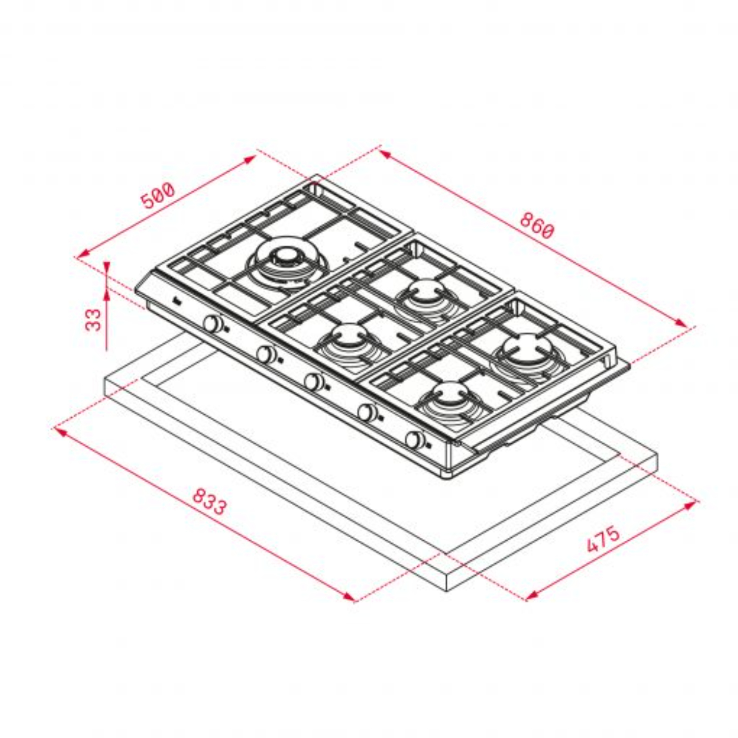 Teka 90 cm gas hob EX 90.1 5G AI stainless steel
