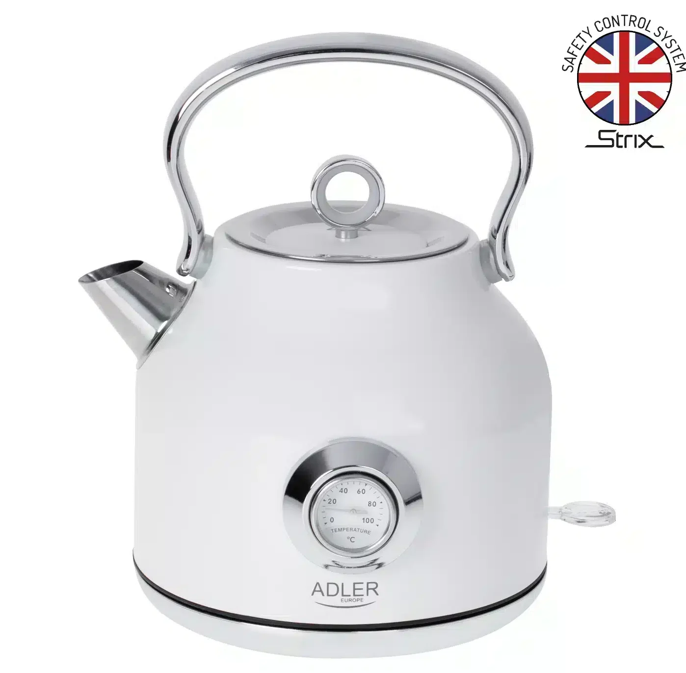 White Electric Kettle – ADLER AD1346W with Thermometer
