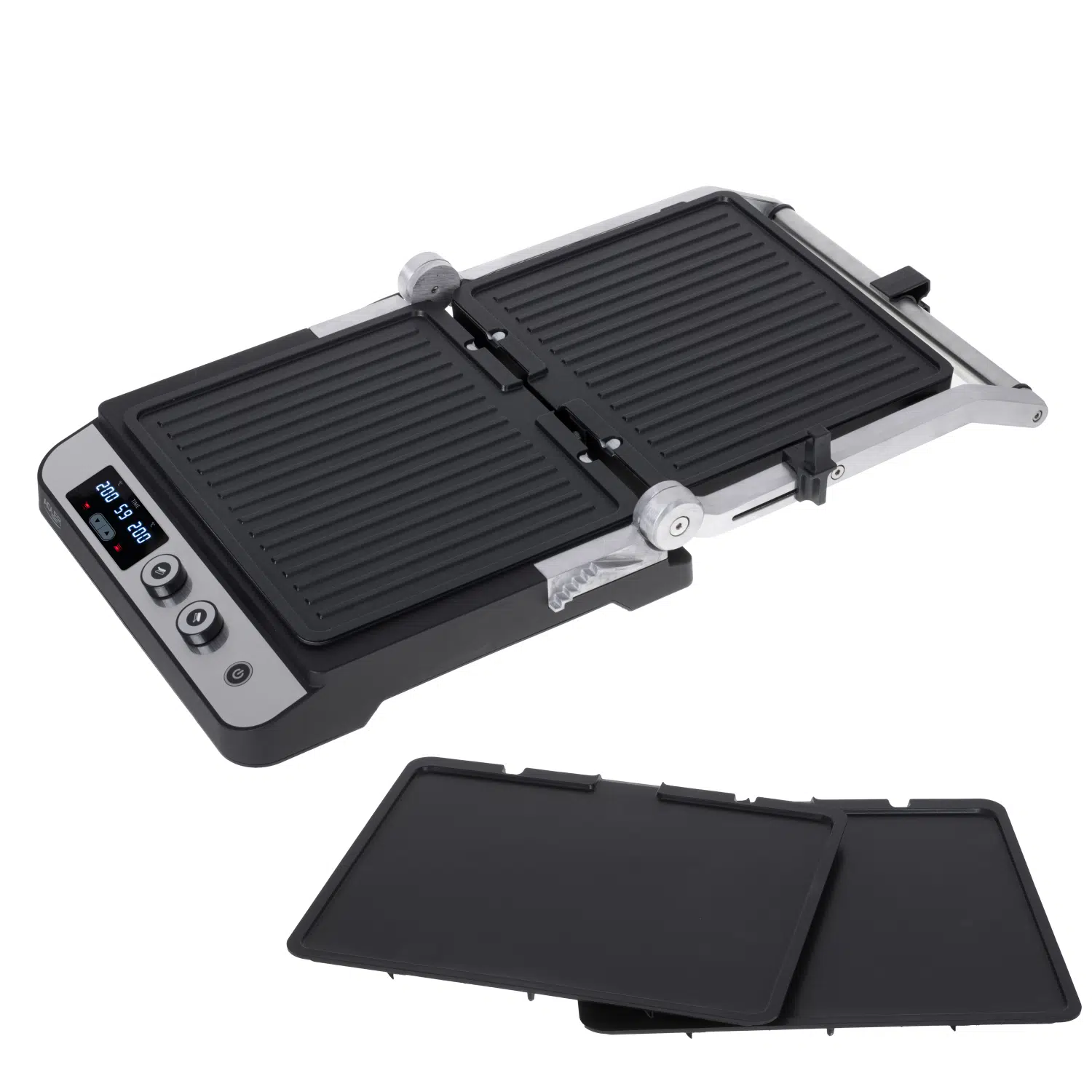 Adler electric grill AD-3059 front view with non-stick grilling surface