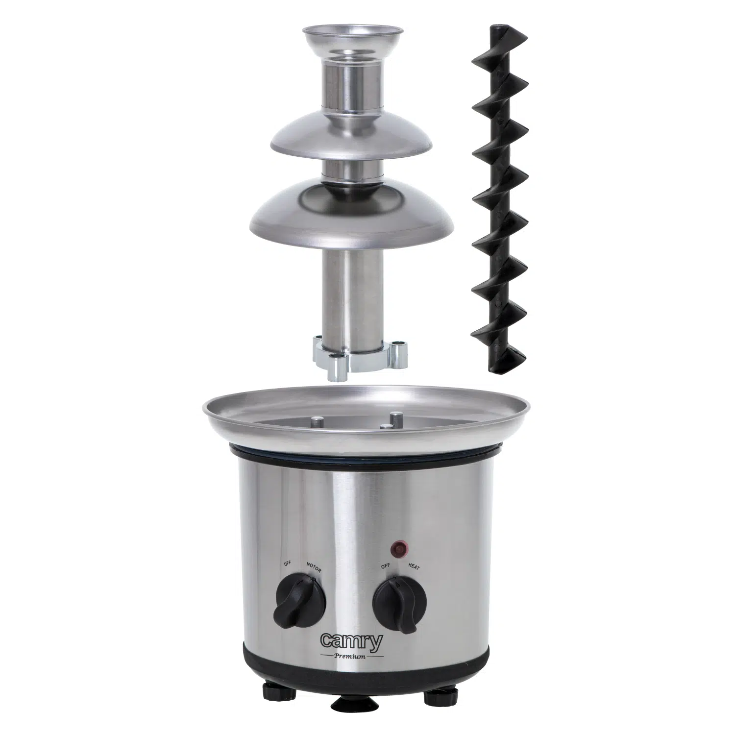 Camry chocolate fountain CR4488 front view with stainless steel tiers