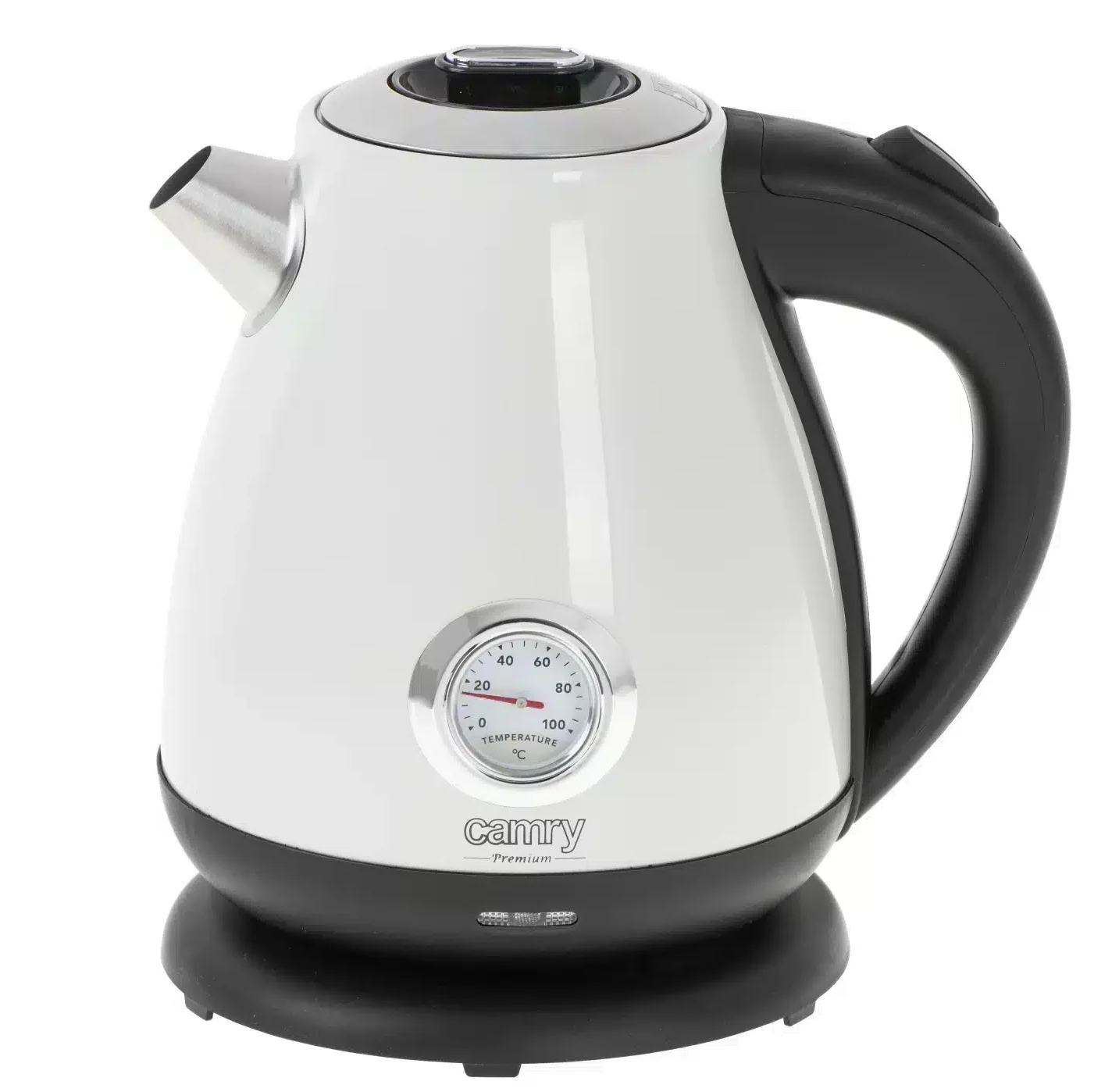 Camry kettle CR-1344 front view with 1.7L capacity and white finish
