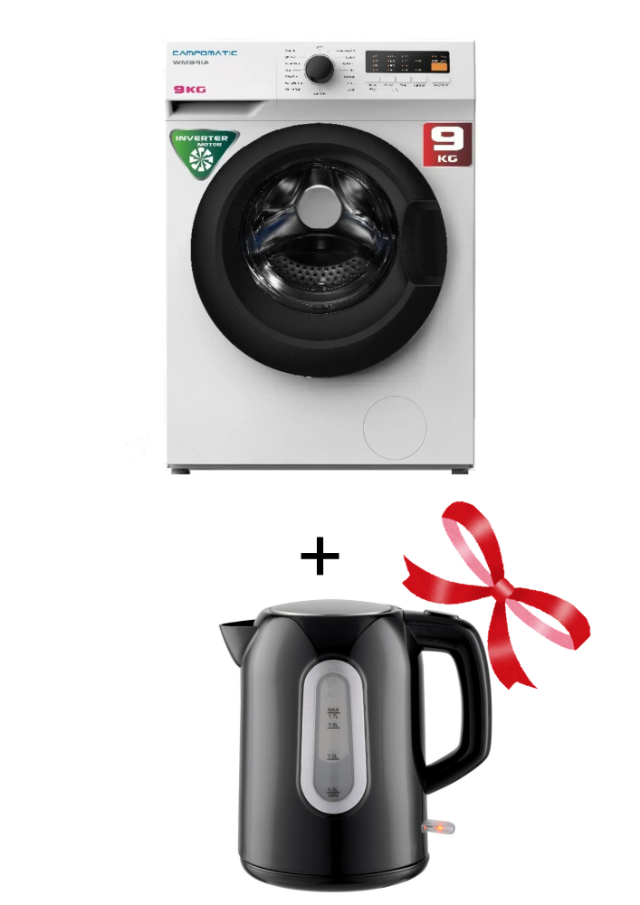 Campomatic Washer 9 Kgs-Inverter-WM94I+Free Campomatic Kettle