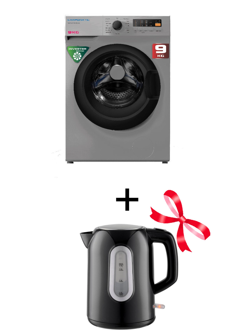 Campomatic Washer 9 Kgs Front Load-Inverter-WM94IA+Free Campomatic Kettle